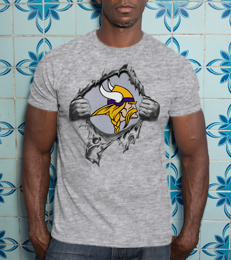 Minnesota Vikings Ripped Shield Viking Head T-Shirt