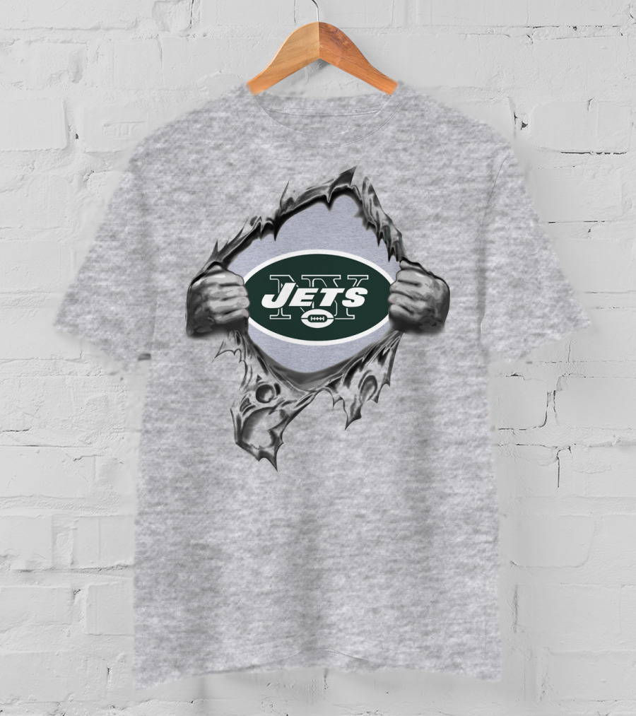Jets Logo Behind Tearing Hands Revealing New York Football Team Symbol T-Shirt