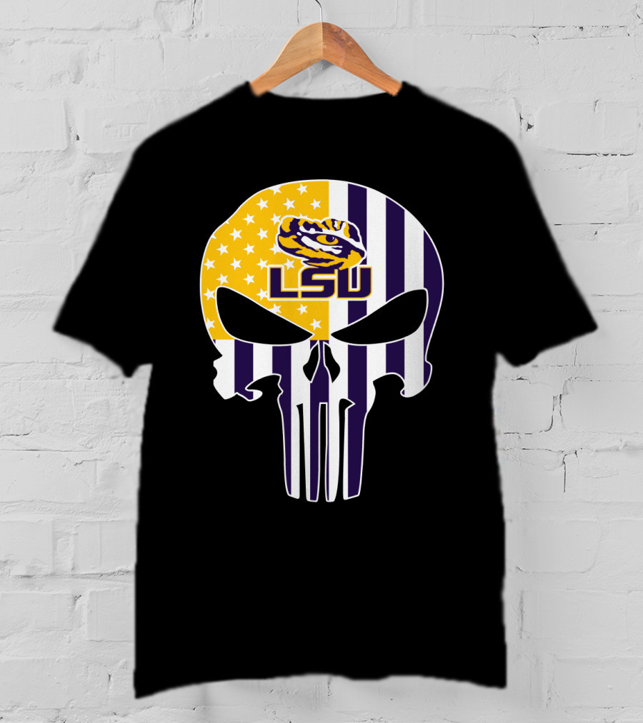 Lsu Tigers Skull With Stars And Stripes T-Shirt