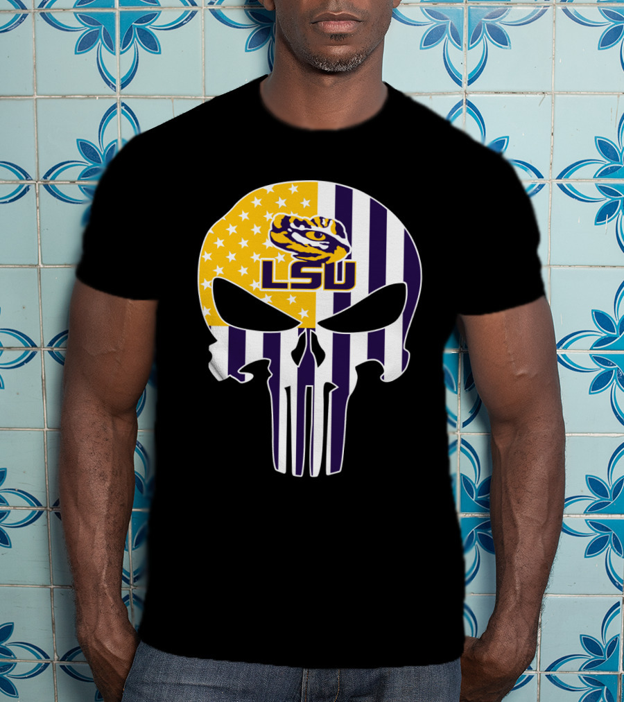 Lsu Tigers Skull With Stars And Stripes T-Shirt