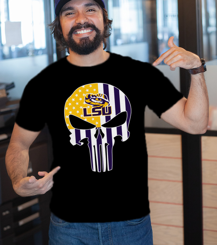 Lsu Tigers Skull With Stars And Stripes T-Shirt