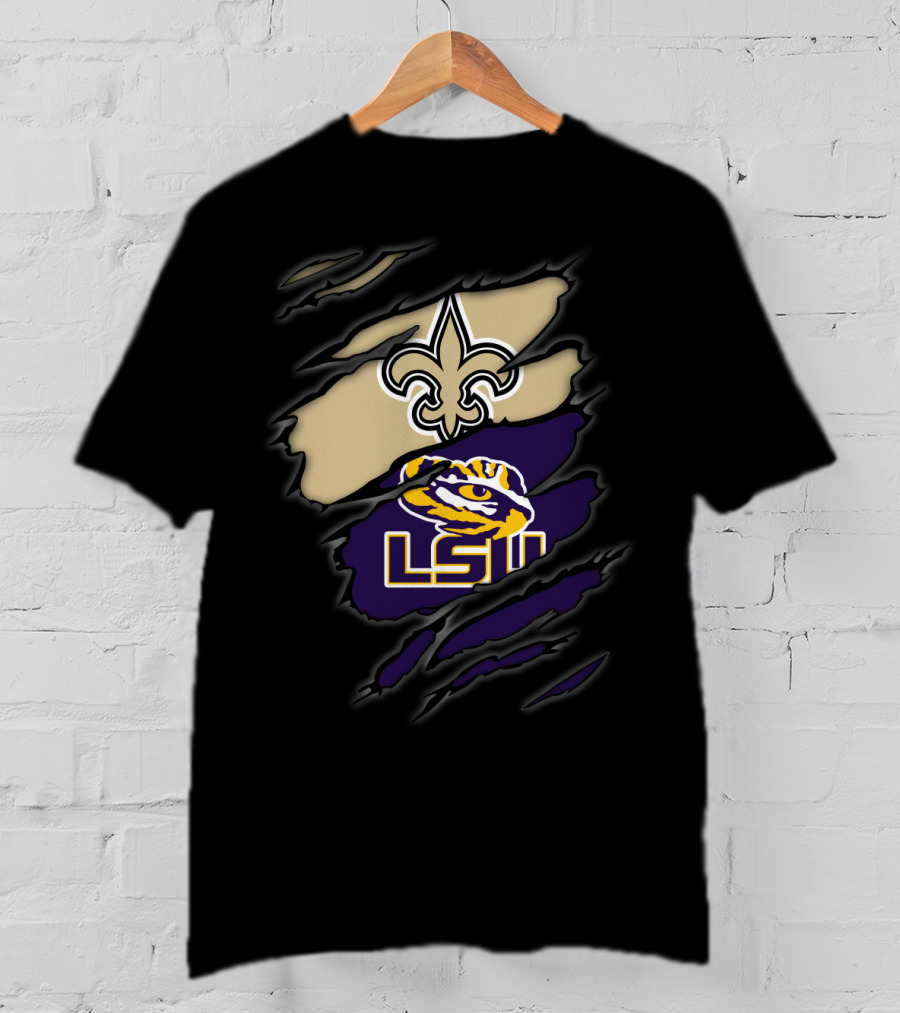 New Orleans Saints Fleur-De-Lis And Lsu Tigers Logo Blend T-Shirt