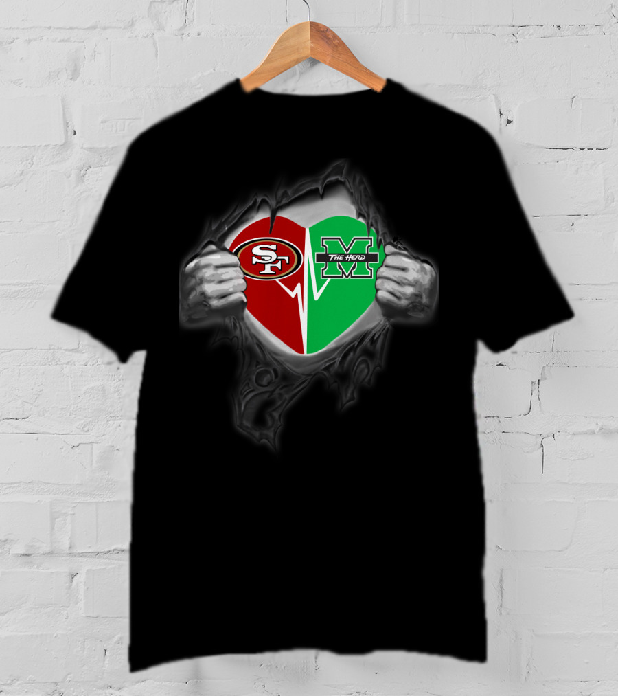 Marshall Thundering Herd San Francisco 49ers Heart Logo Fusion T-Shirt