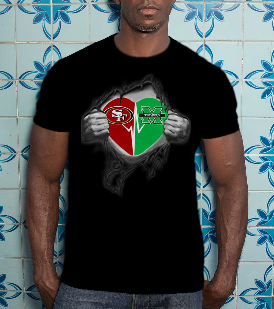 Marshall Thundering Herd San Francisco 49ers Heart Logo Fusion T-Shirt
