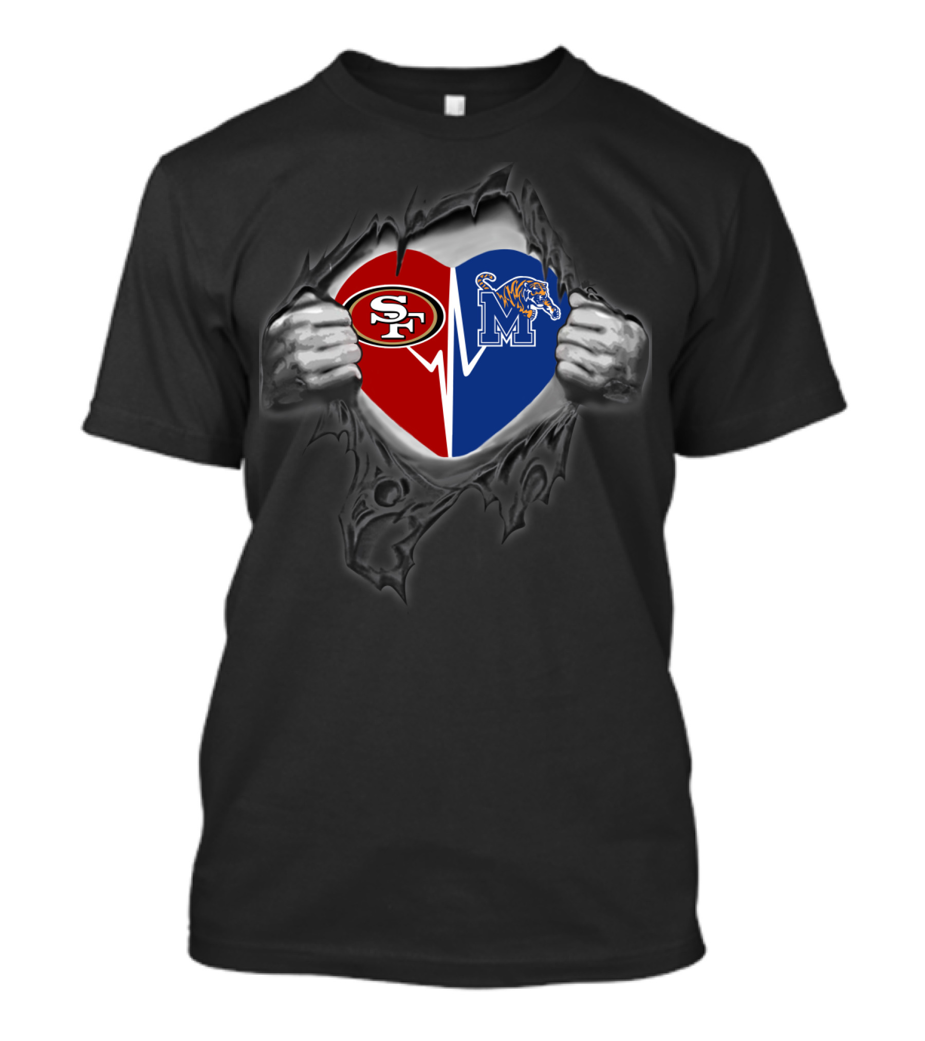 Memphis Tigers 49ers Heart Division With Logos T-Shirt