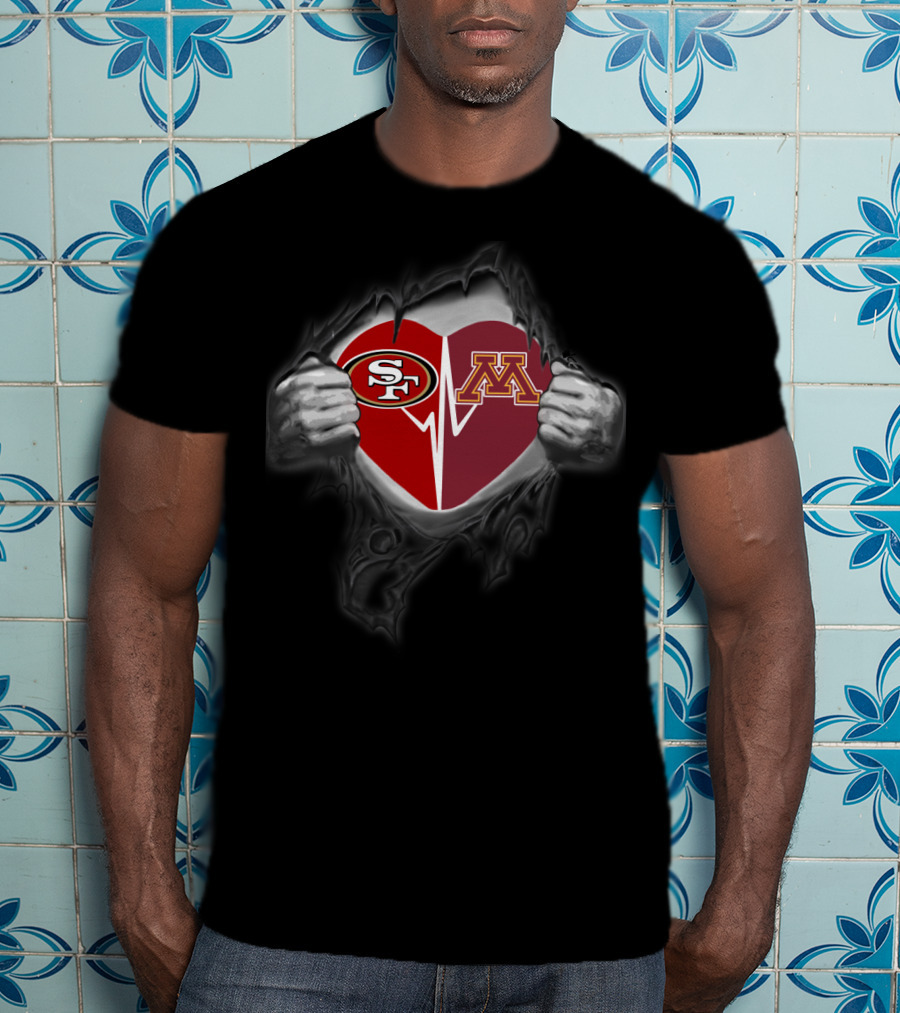 Minnesota Golden Gophers And San Francisco 49ers Heart With Logos T-Shirt