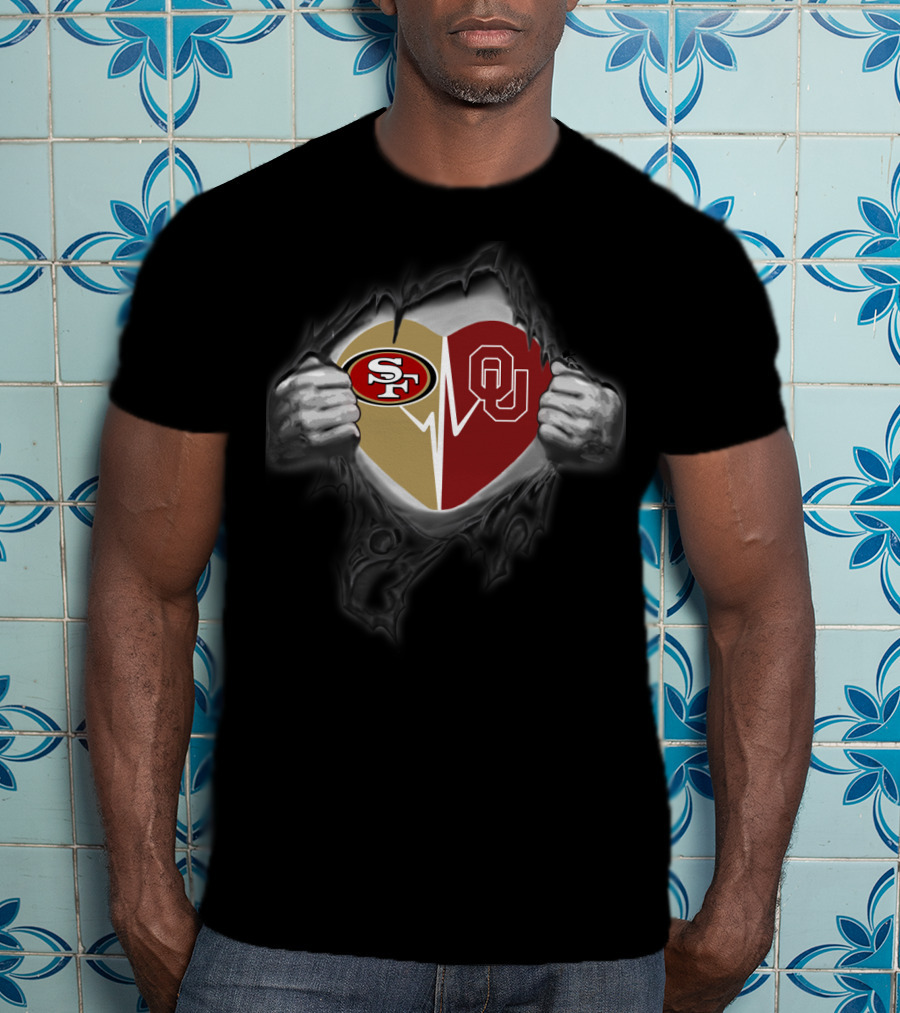 Oklahoma Sooners San Francisco 49ers Heartbeat Fan Passion T-Shirt