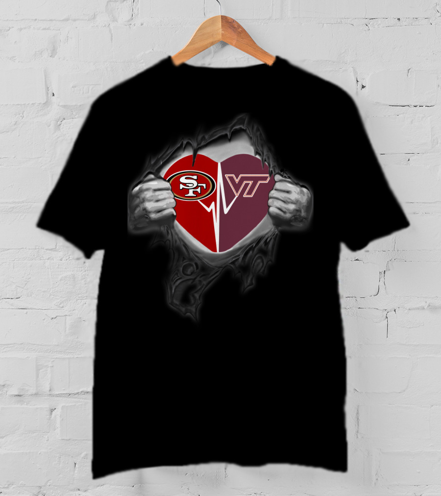 Virginia Tech Hokies Sf 49ers Heart Logo Fan Unity T-Shirt