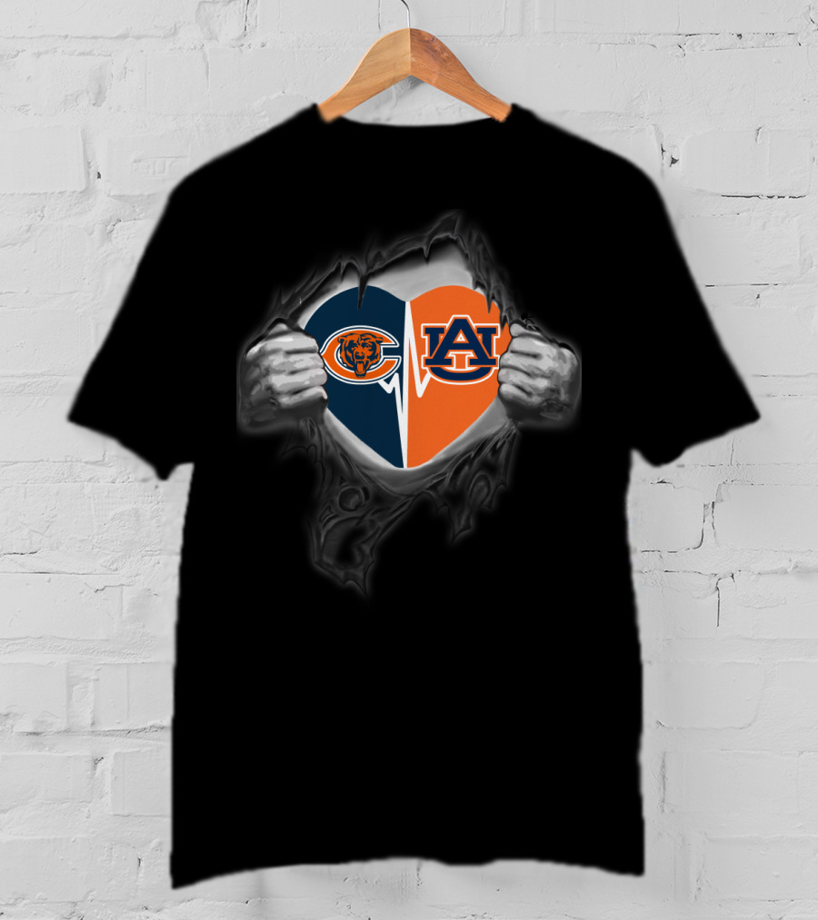 Chicago Bears Auburn Tigers Heart Divide T-Shirt