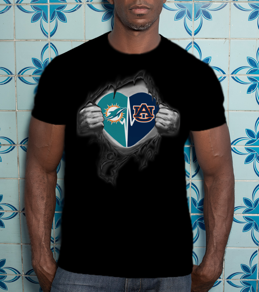 Miami Dolphins Auburn Tigers Heart T-Shirt