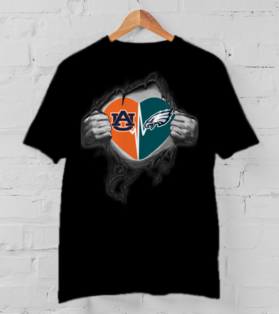 Auburn Tigers Philadelphia Eagles Heart Split T-Shirt