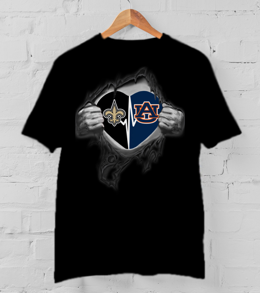 New Orleans Saints Auburn Tigers Heartbeat Passion Fan T-Shirt