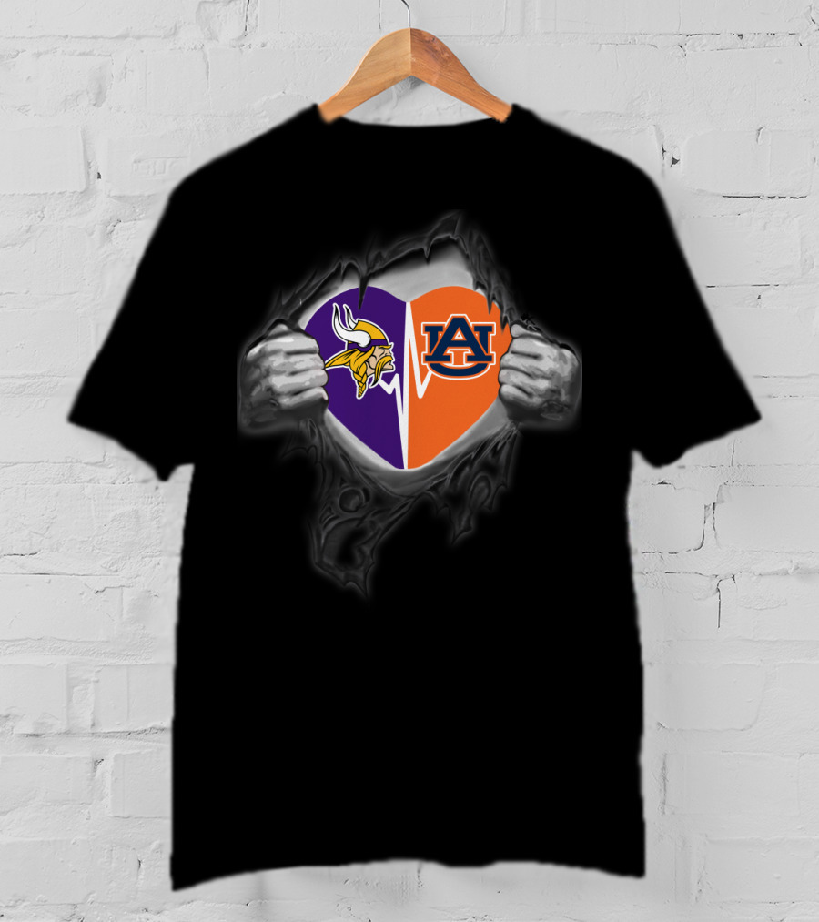 Minnesota Vikings Auburn Tigers Heart Rip T-Shirt