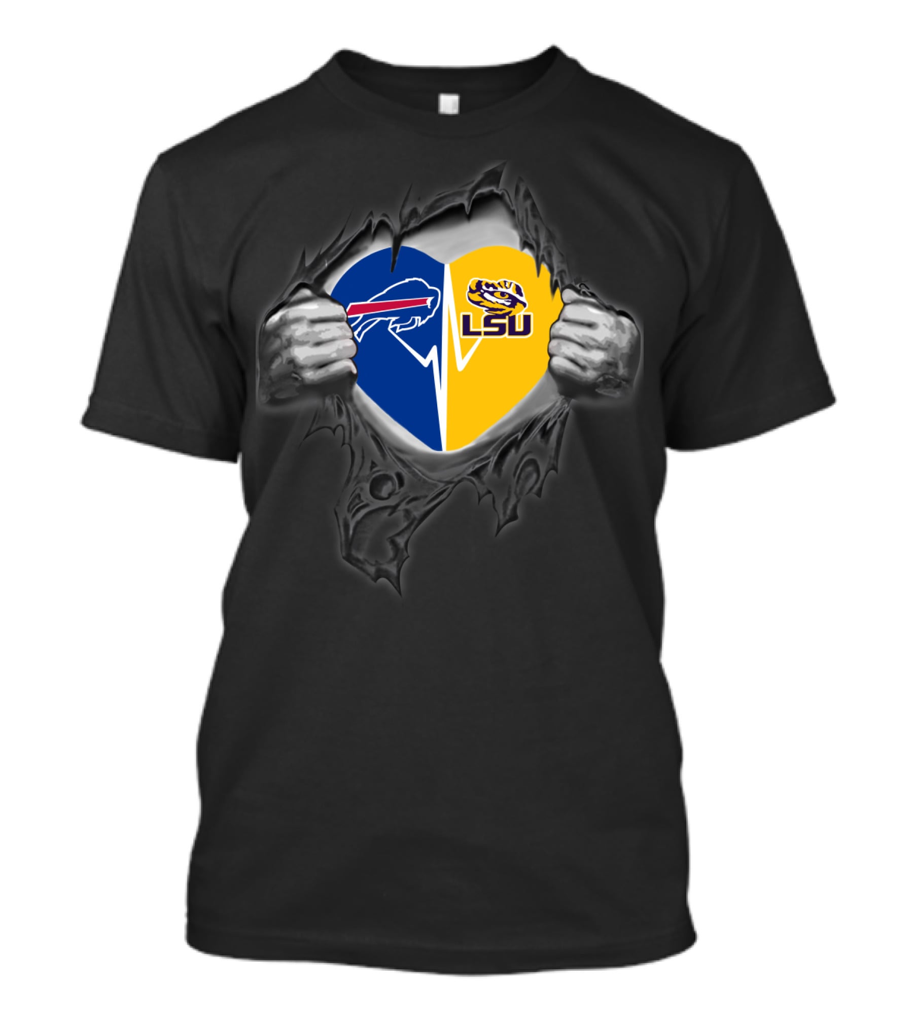 Buffalo Bills Lsu Tigers Heart Torn Open T-Shirt