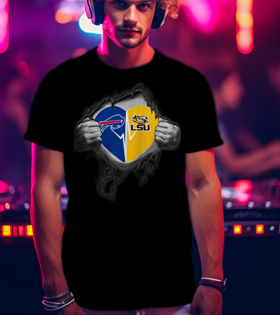 Buffalo Bills Lsu Tigers Heart Torn Open T-Shirt