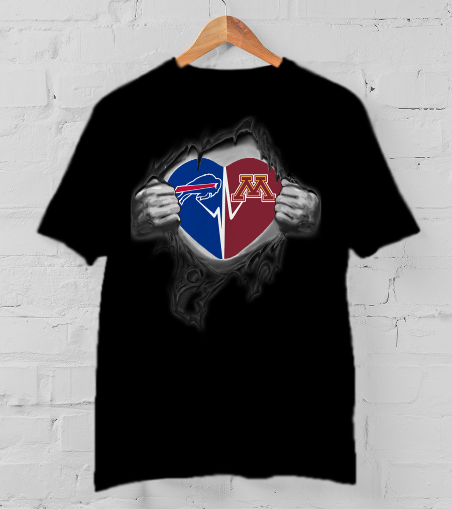 Buffalo Bills Minnesota Golden Gophers Heart Logo Tear T-Shirt