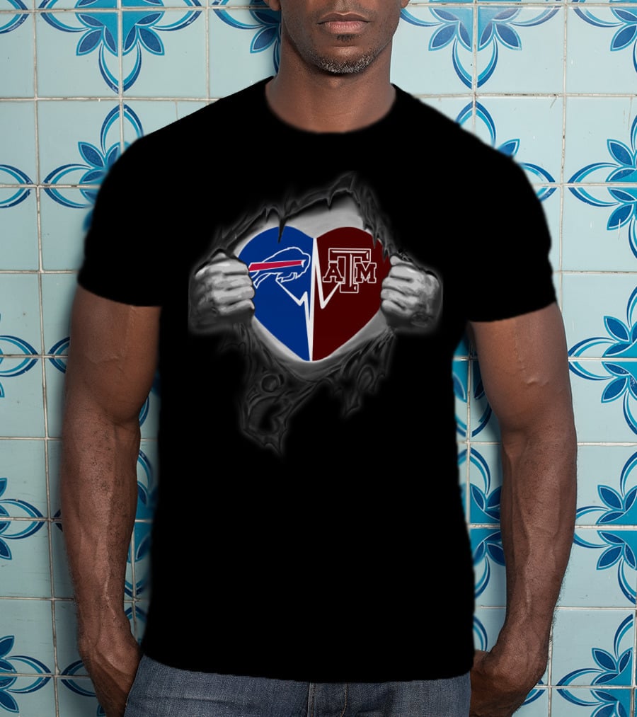 Buffalo Bills Texas A&M Aggies Heart Torn T-Shirt