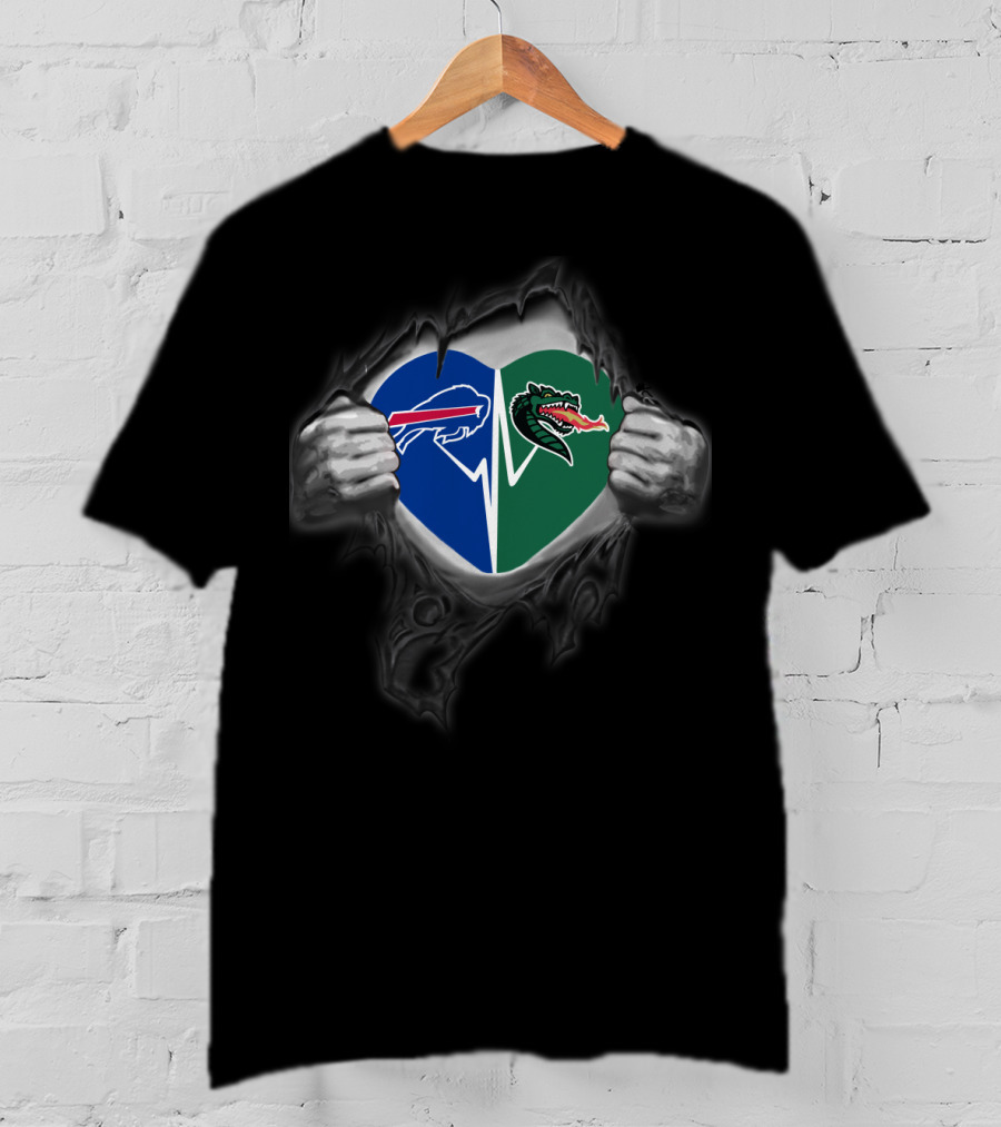 Bills Uab Blazers Heart Design With Logos And Ripped Effect T-Shirt