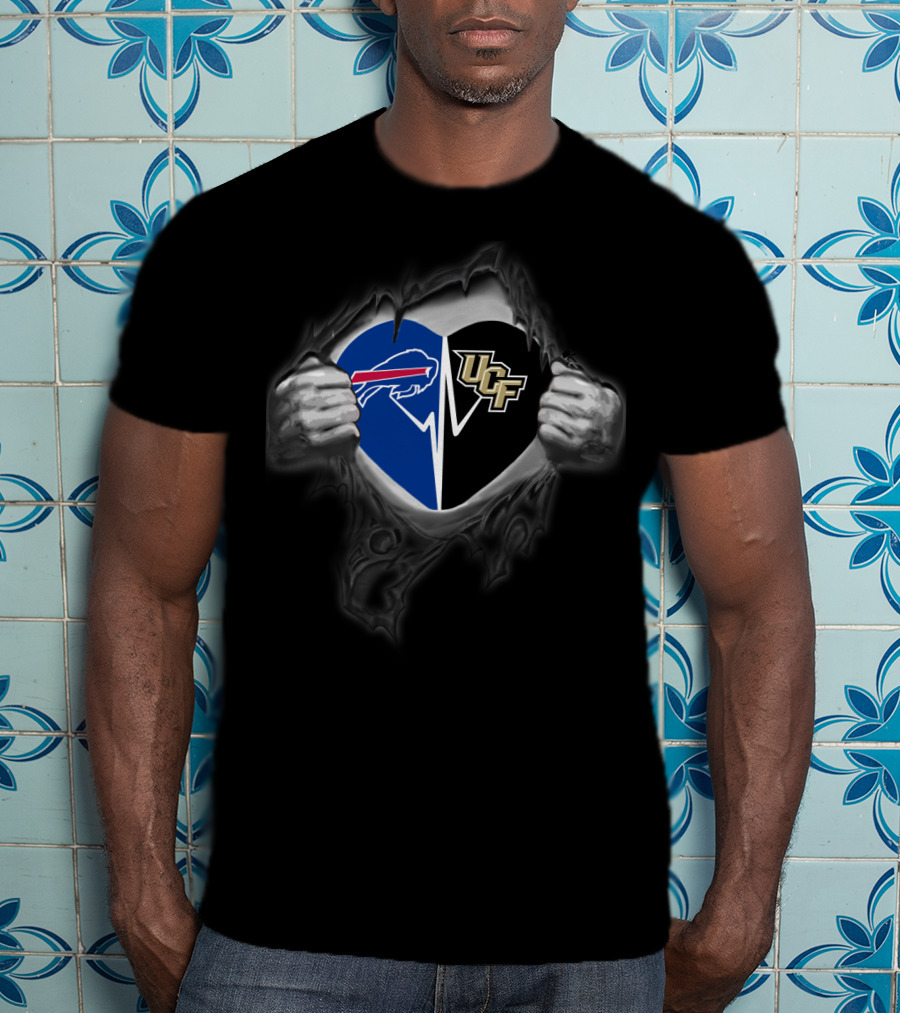 Buffalo Bills And Ucf Knights Heart Logo Tear T-Shirt
