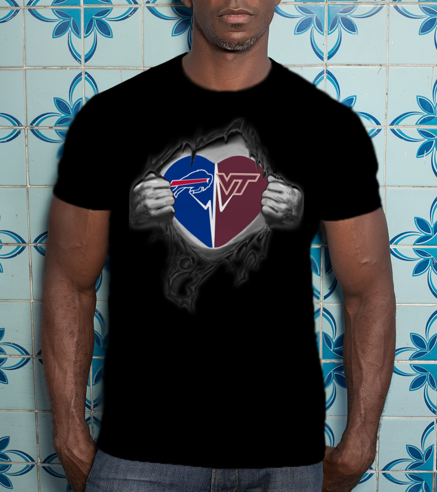 Bills Buffalo Virginia Tech Hokies Heart Logo Mix T-Shirt