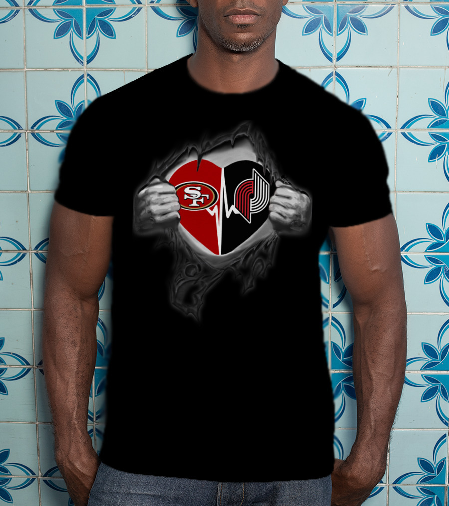 Blazers 49ers Heartbeat San Francisco Portland Fan Passion T-Shirt