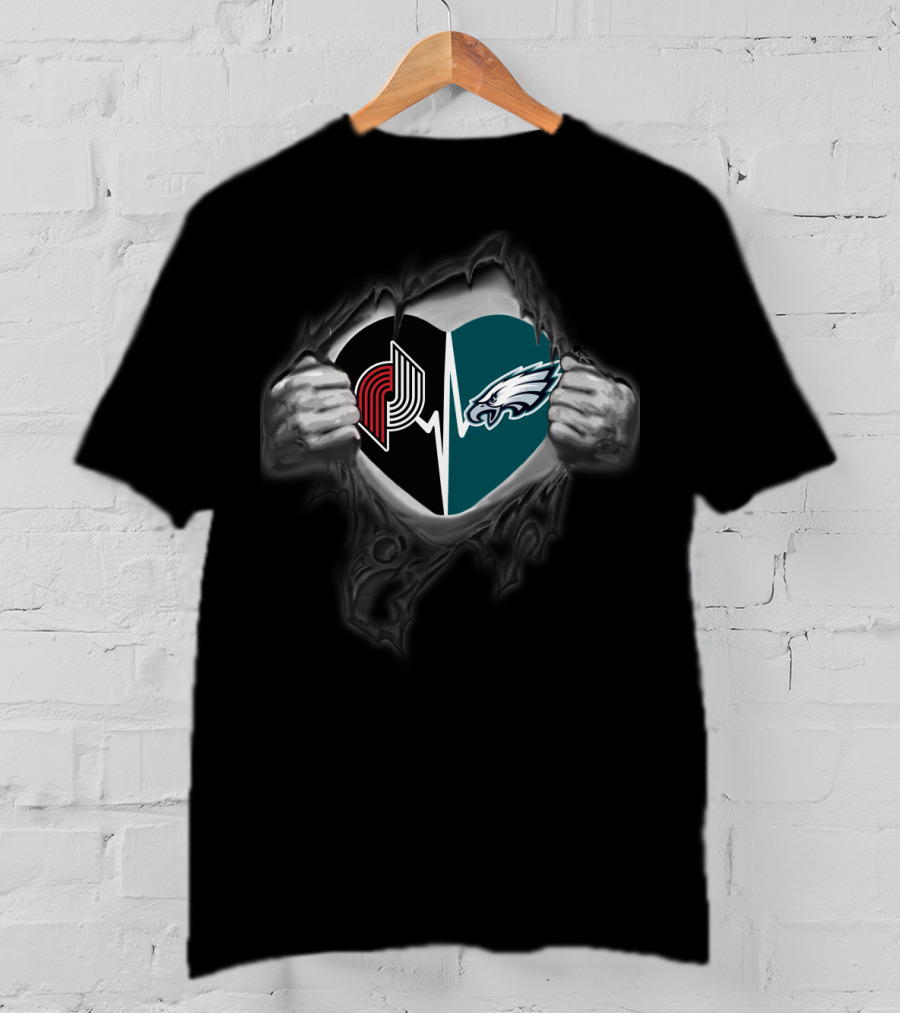 Blazers Eagles Heartbeat Fan Split With Logos T-Shirt