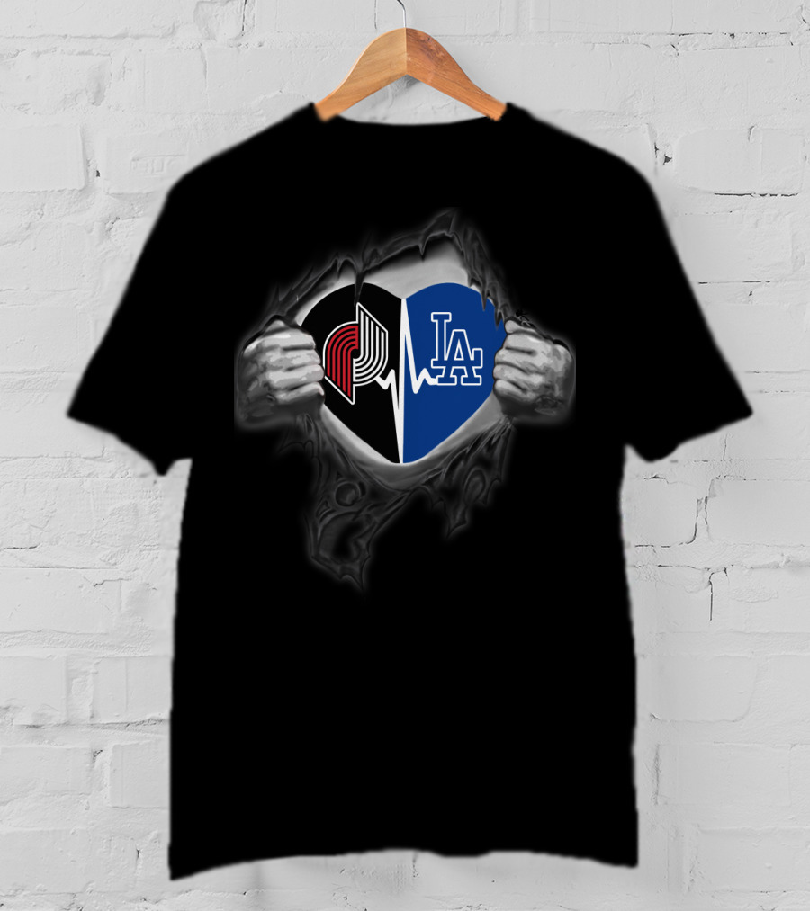 Portland Trail Blazers Los Angeles Dodgers Heartbeat Fusion T-Shirt