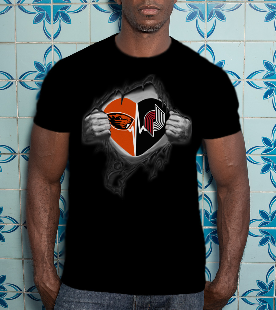 Blazers Oregon State Beavers Heartbeat Ripped Chest T-Shirt