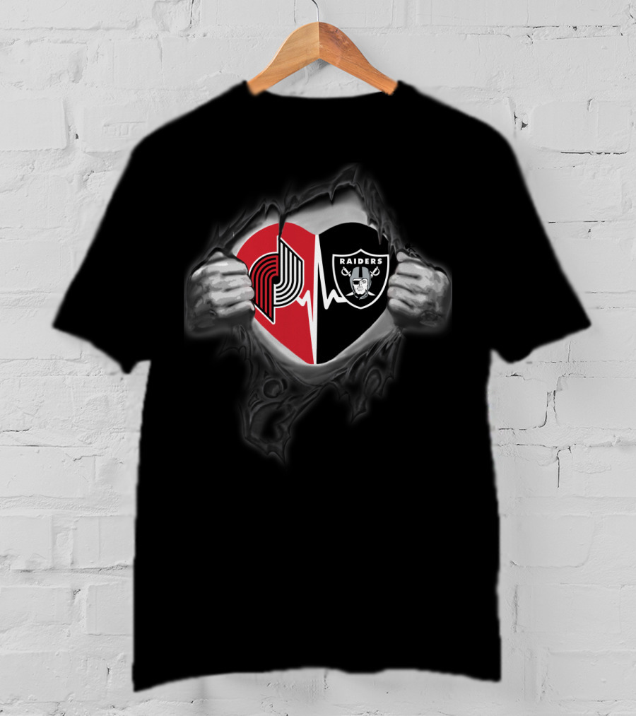 Portland Trail Blazers Las Vegas Raiders Heartbeat Passion T-Shirt