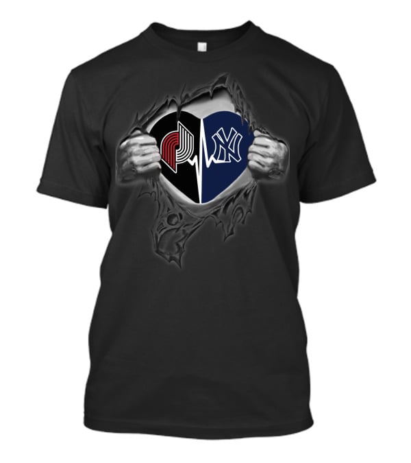 Heart Split Yankees Ny Blazers Logo Icons Hands T-Shirt