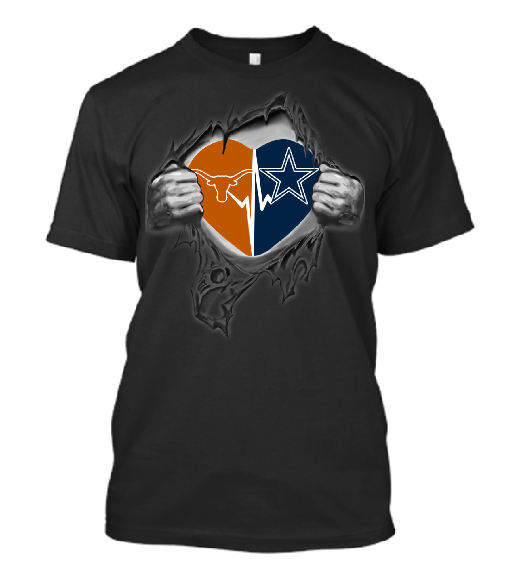 Texas Longhorns Cowboys Heart Rip T-Shirt