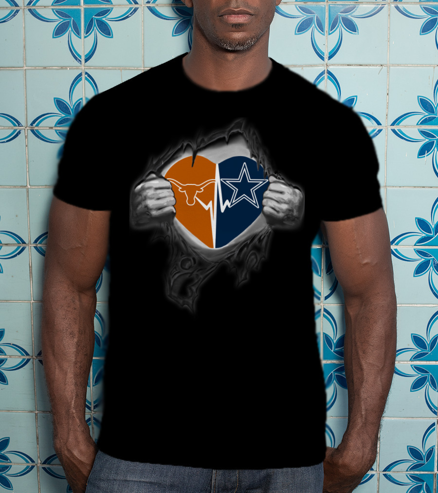 Texas Longhorns Cowboys Heart Rip T-Shirt