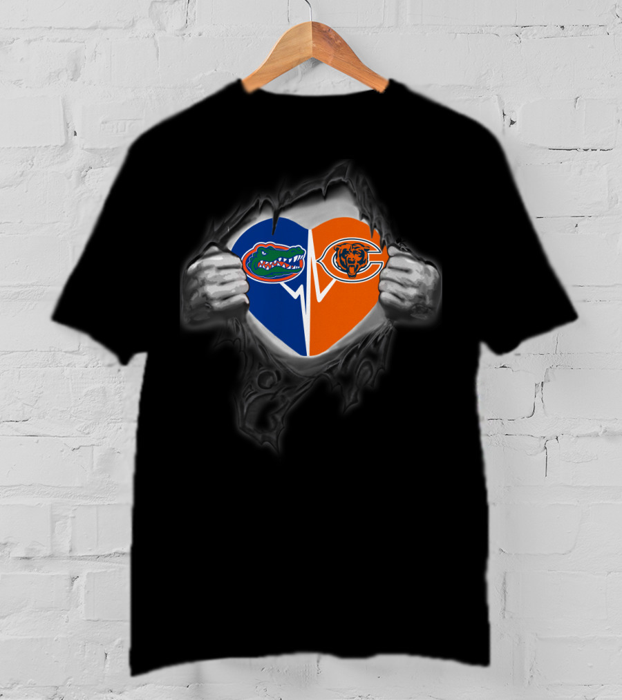 Florida Gators Chicago Bears Heart Logo Fusion T-Shirt