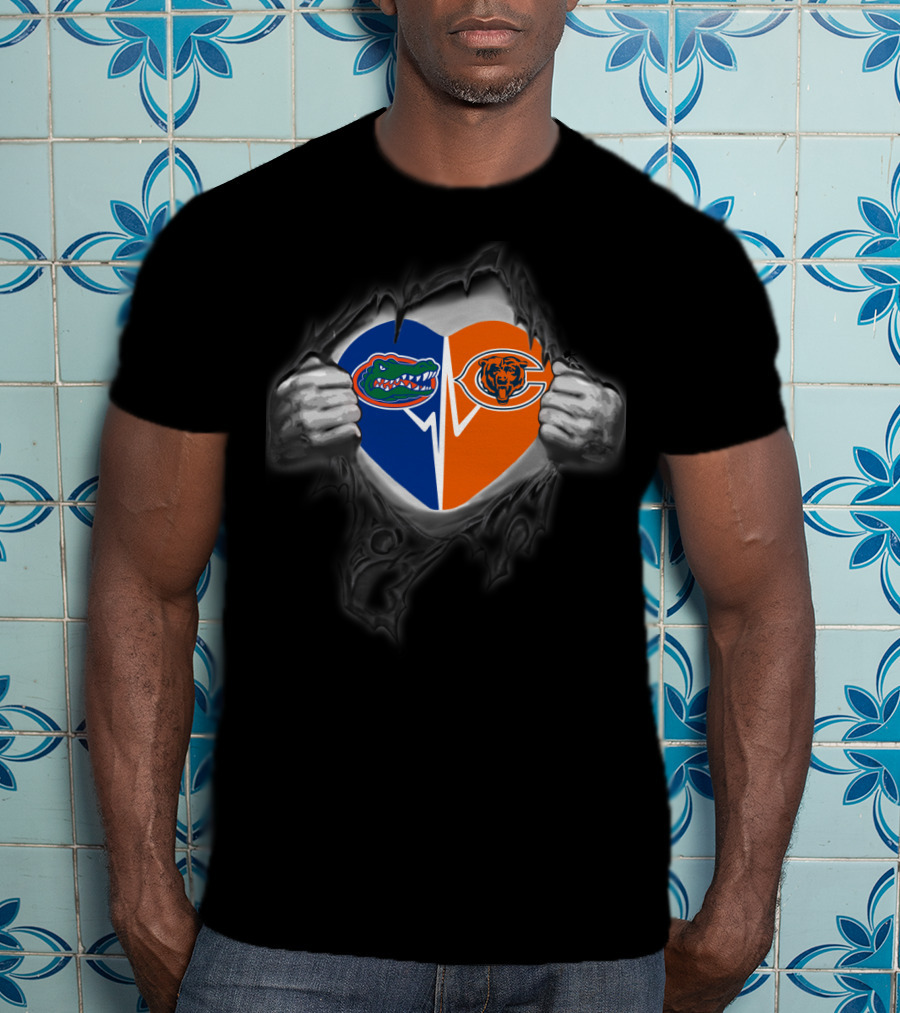 Florida Gators Chicago Bears Heart Logo Fusion T-Shirt