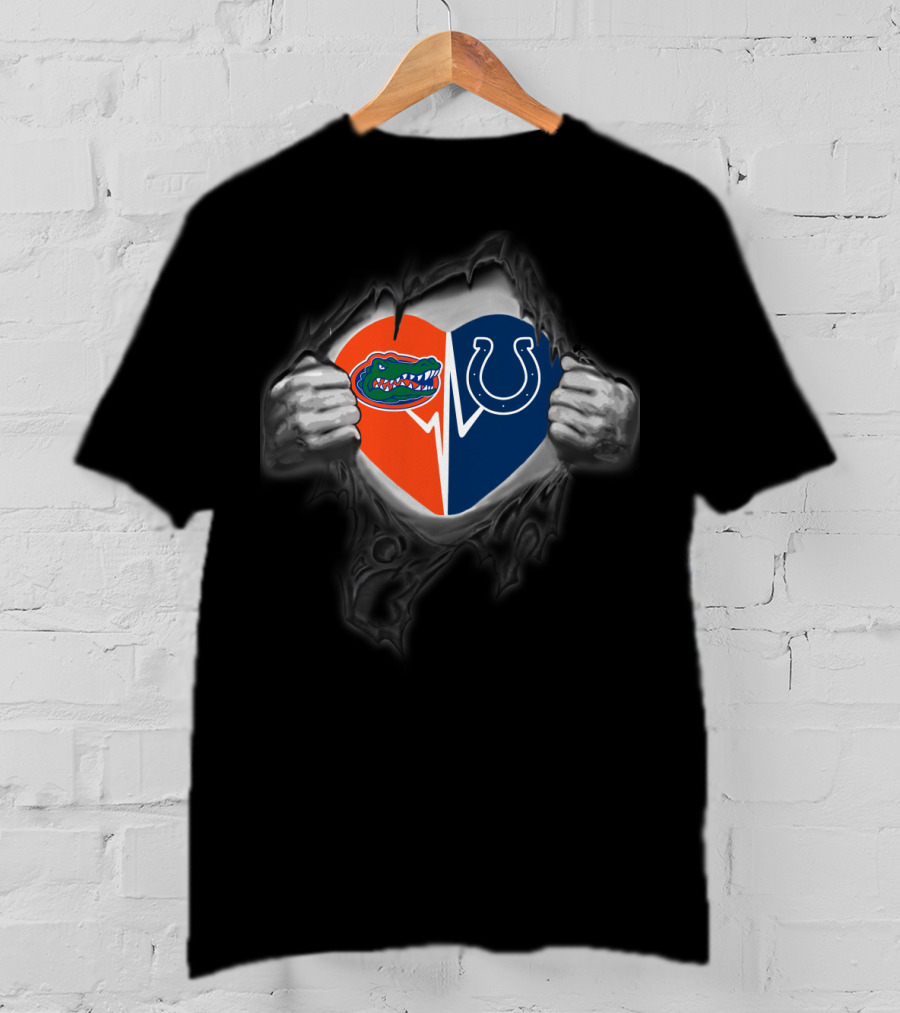 Florida Gators And Indianapolis Colts Heart Logo Fusion T-Shirt