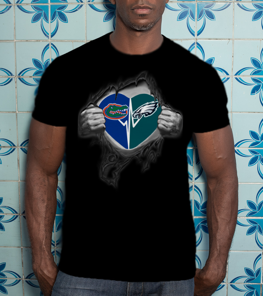 Florida Gators Philadelphia Eagles Heart Inside Ripped Chest T-Shirt