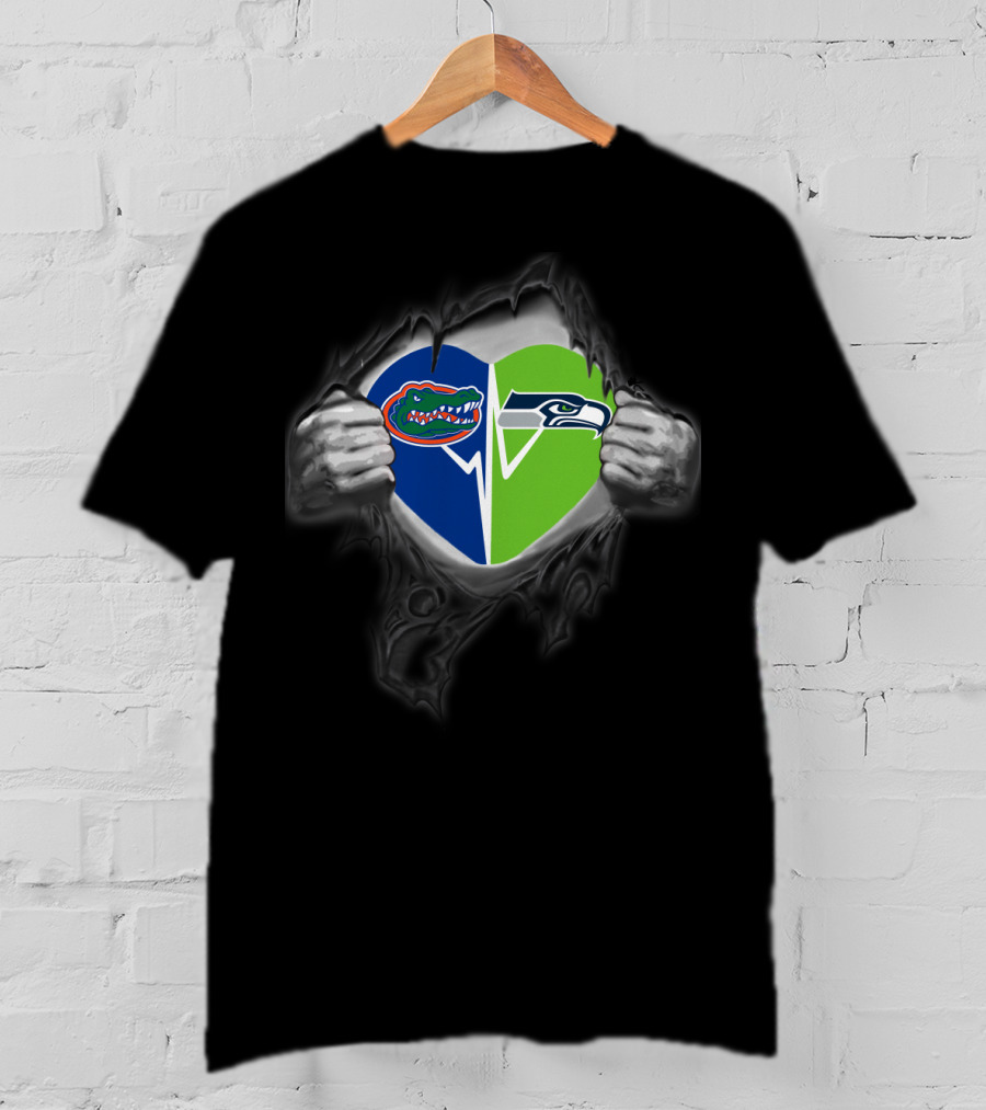 Seahawks Gators Heart Logo Fusion T-Shirt