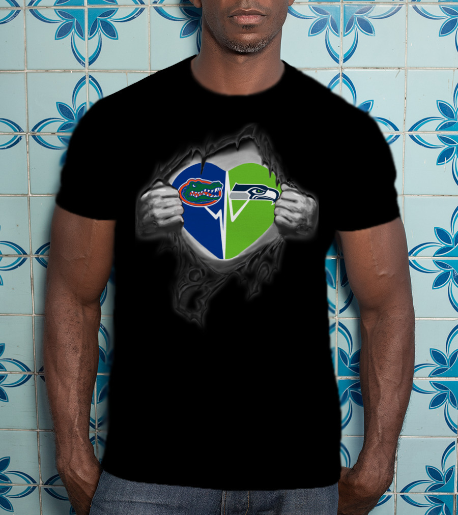 Seahawks Gators Heart Logo Fusion T-Shirt