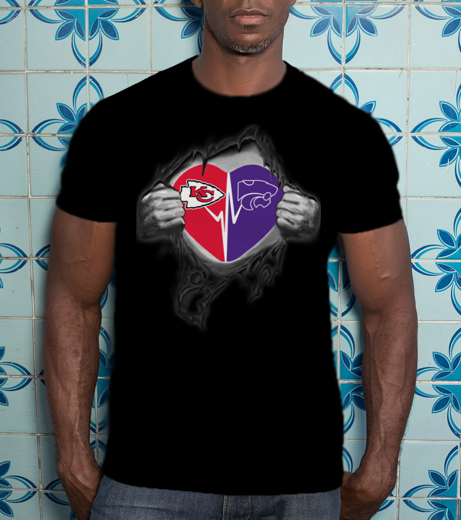 Kansas City Chiefs Kansas State Wildcats Heart Logos T-Shirt