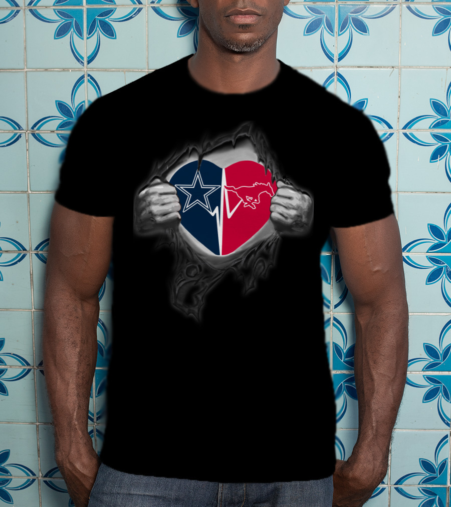 Cowboys Star And Smu Mustangs Heart T-Shirt