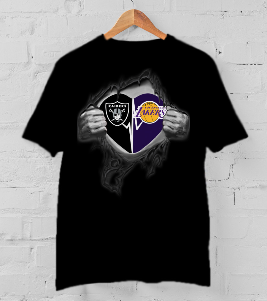 Raiders Los Angeles Lakers Heart Logo Combination T-Shirt