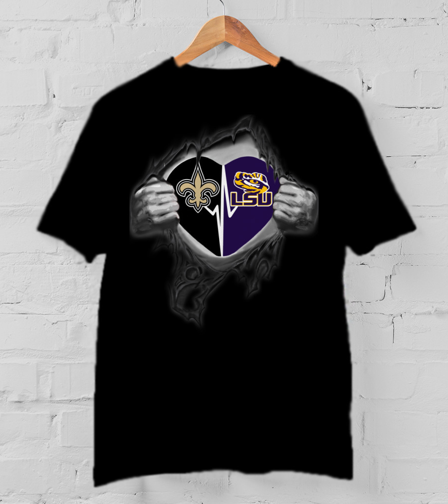 Saints Lsu Heart Ripped T-Shirt Tigers Football Fan T-Shirt