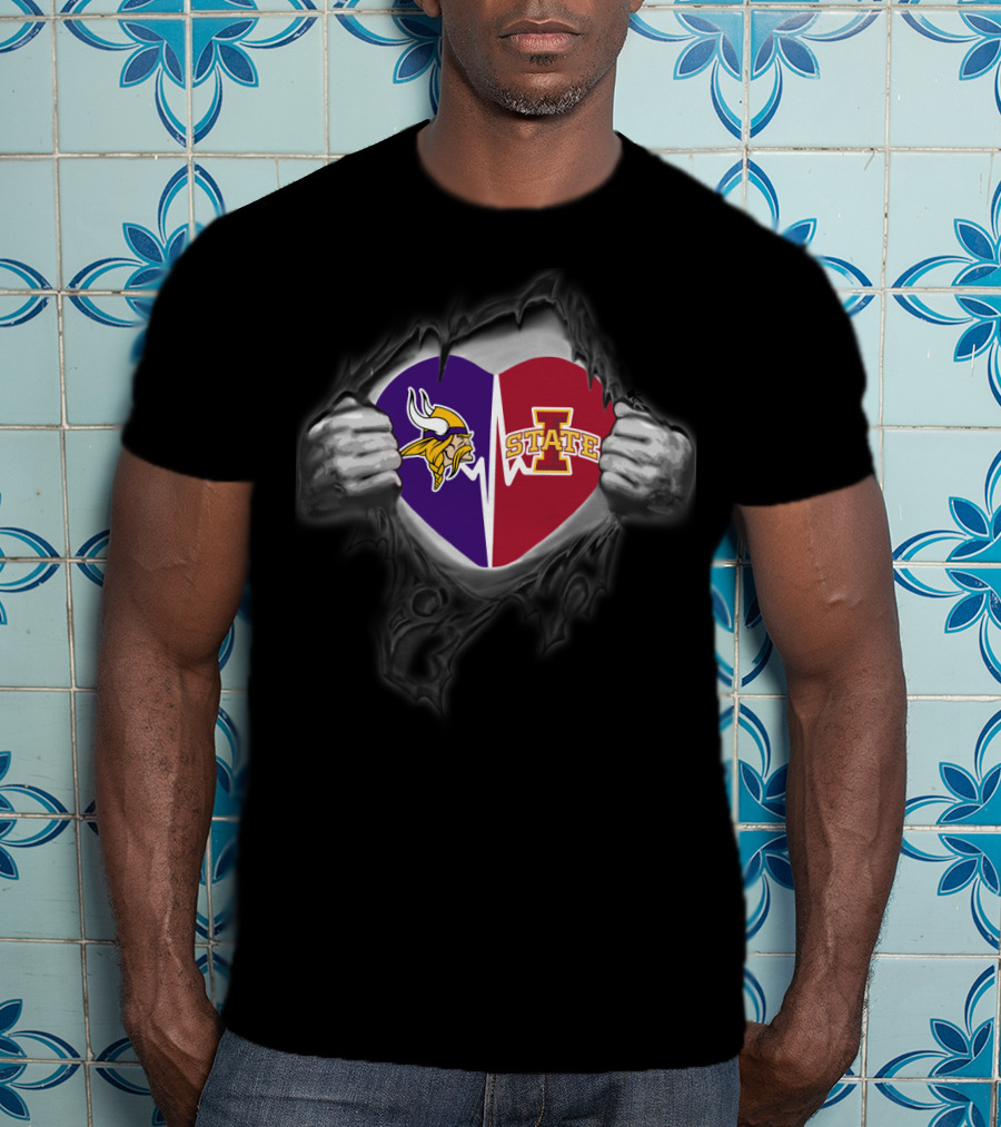 Vikings And Iowa State Cyclones Heart Logo Rip T-Shirt