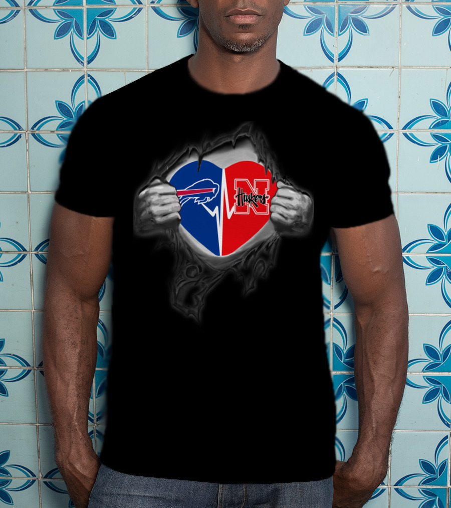 Bills Nebraska Cornhuskers Heart Logo Rip T-Shirt