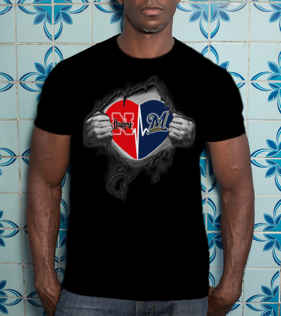 Brewers Milwaukee Cornhuskers Heart Rip T-Shirt