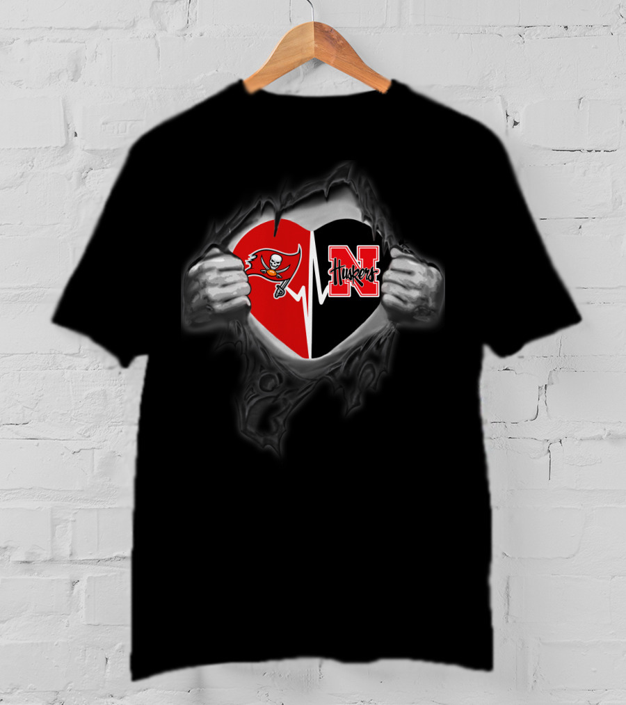 Tampa Bay Buccaneers And Nebraska Cornhuskers Heart Logo Combination T-Shirt