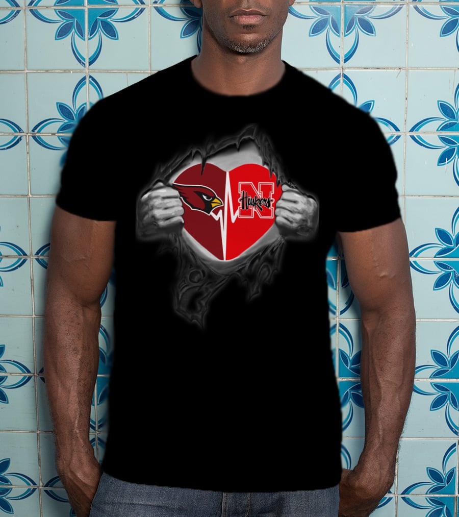 Cardinals Heart With Nebraska Huskers T-Shirt