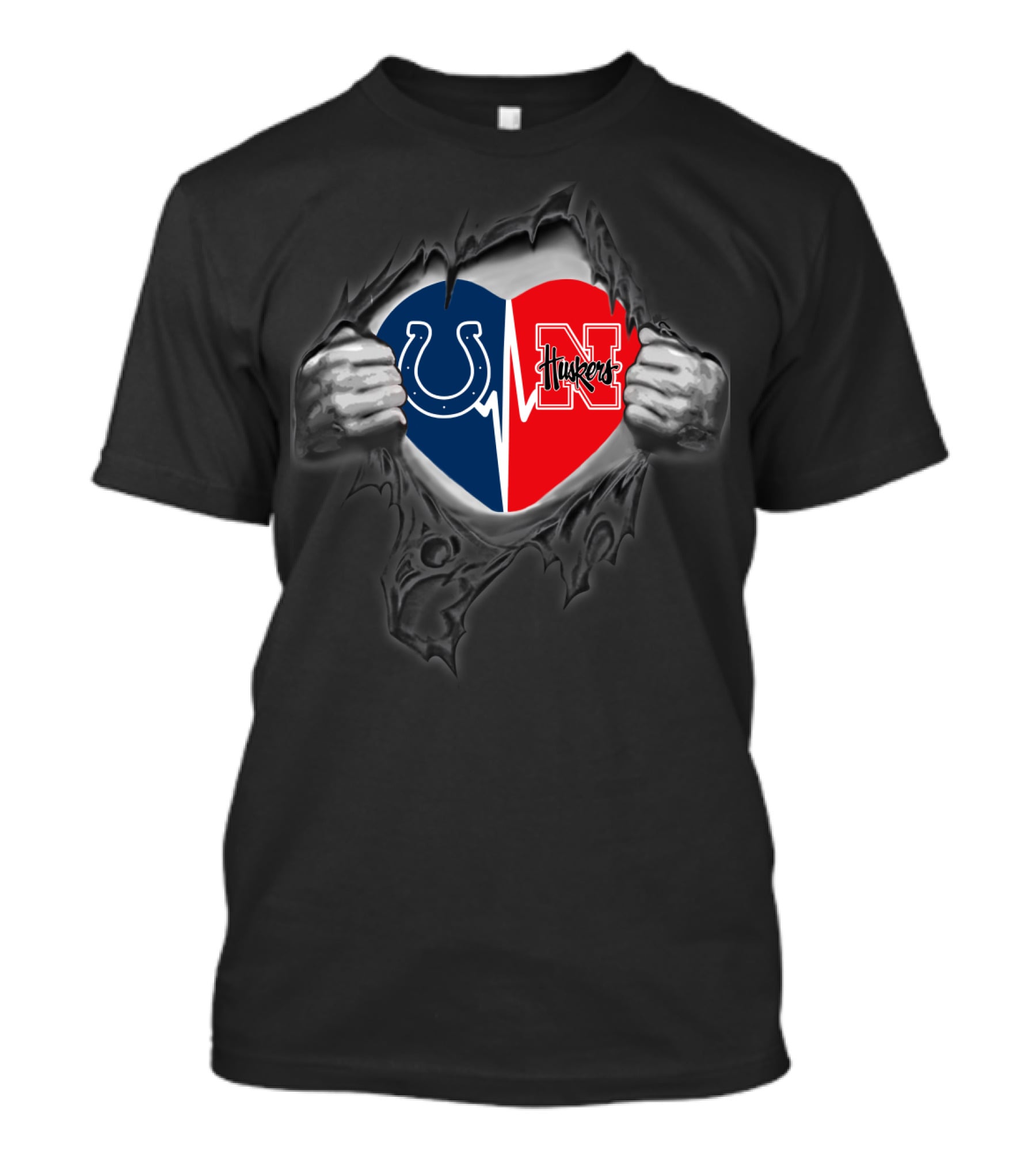 Colts Huskers Heart Logo Tear T-Shirt