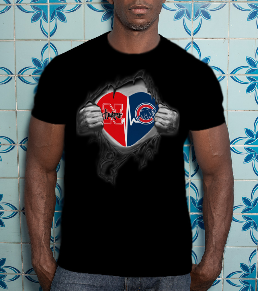 Cubs Nebraska Cornhuskers Heartbeat Fusion Fan Tribute T-Shirt