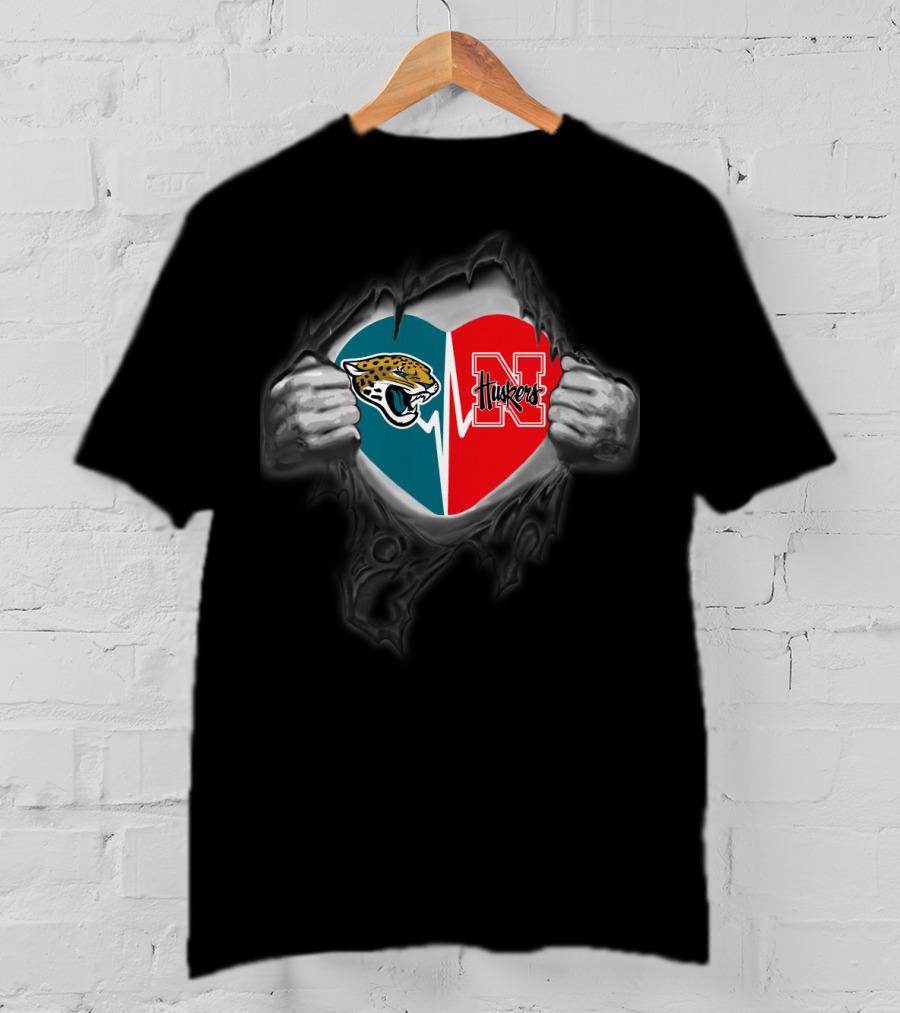 Jaguars Huskers Heart Split Logo Fan T-Shirt